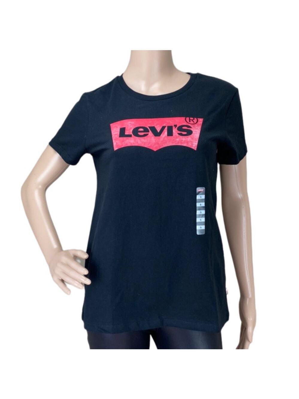 Levi's Perfect Crew Neck Logo T-Shirt Black Red Graphic Tee Size S/P NWT
